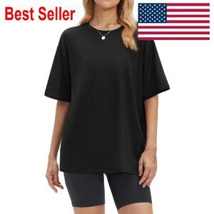 Oversized Crew Neck Tee Soft Stretchy Relaxed Fit Chic Minimal Everyday Top